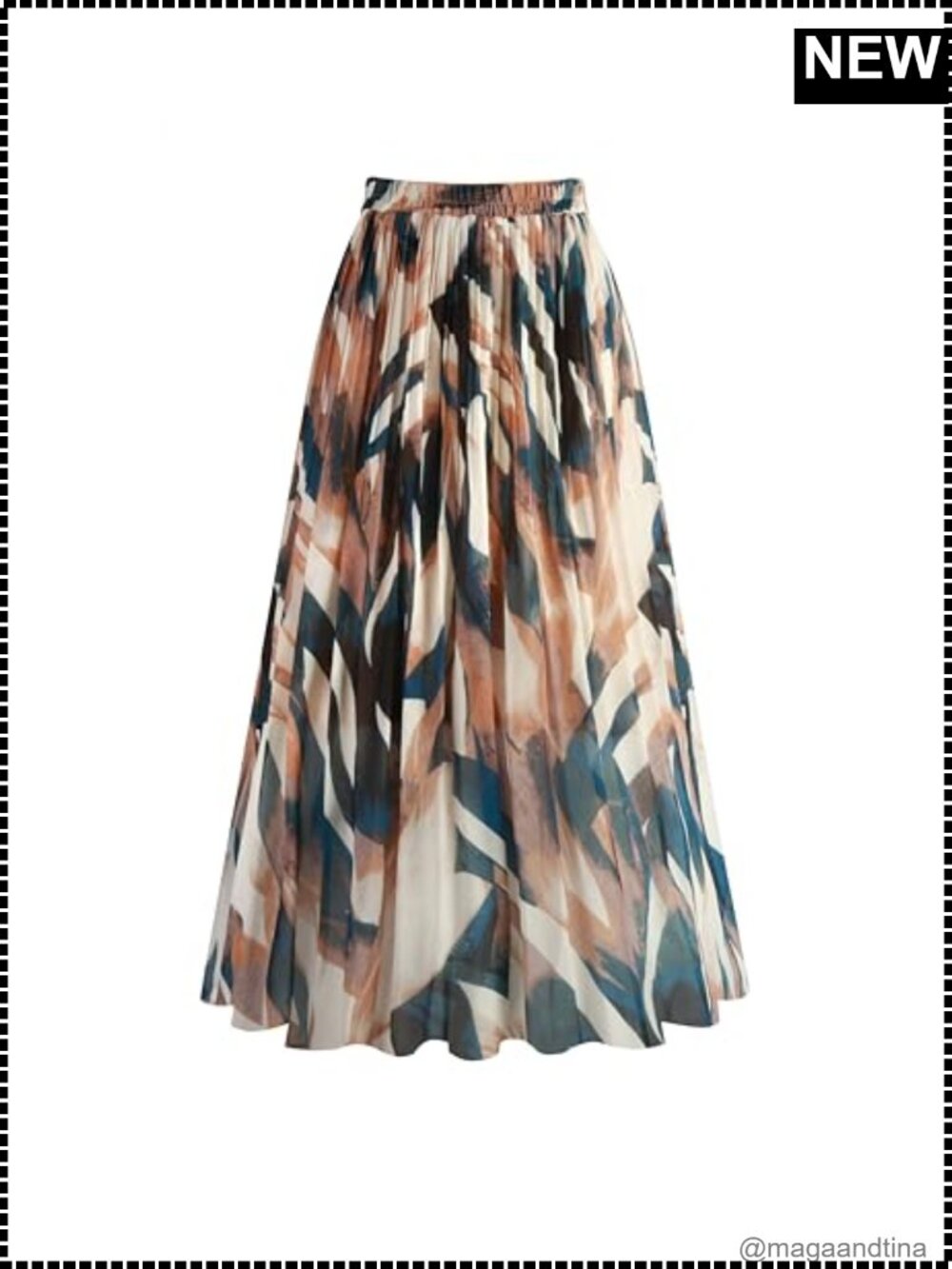 Pleated A-Line Midi Chiffon Skirt High Waist Flared Hemline Casual